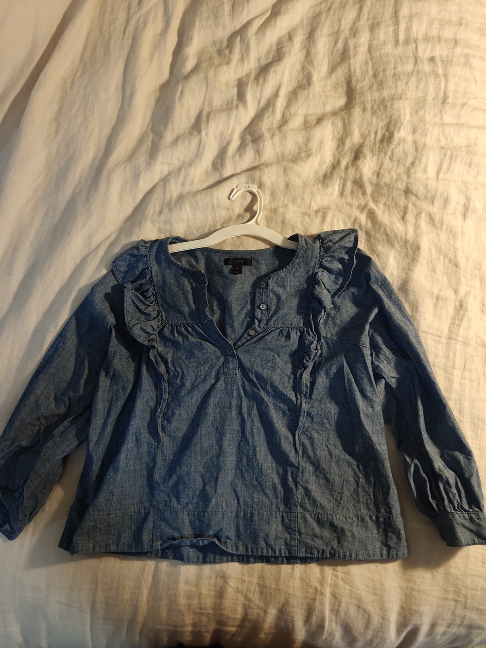 J CREW Denim Blue Ruffle-Trim Women’s Top